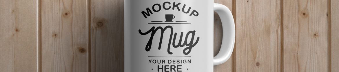 White Mug on Wooden Surface Mockup