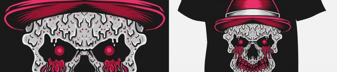 illustration-skull-grime-with-hat-on-t-shirt-mockup-free-vector