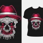 illustration-skull-grime-with-hat-on-t-shirt-mockup-free-vector