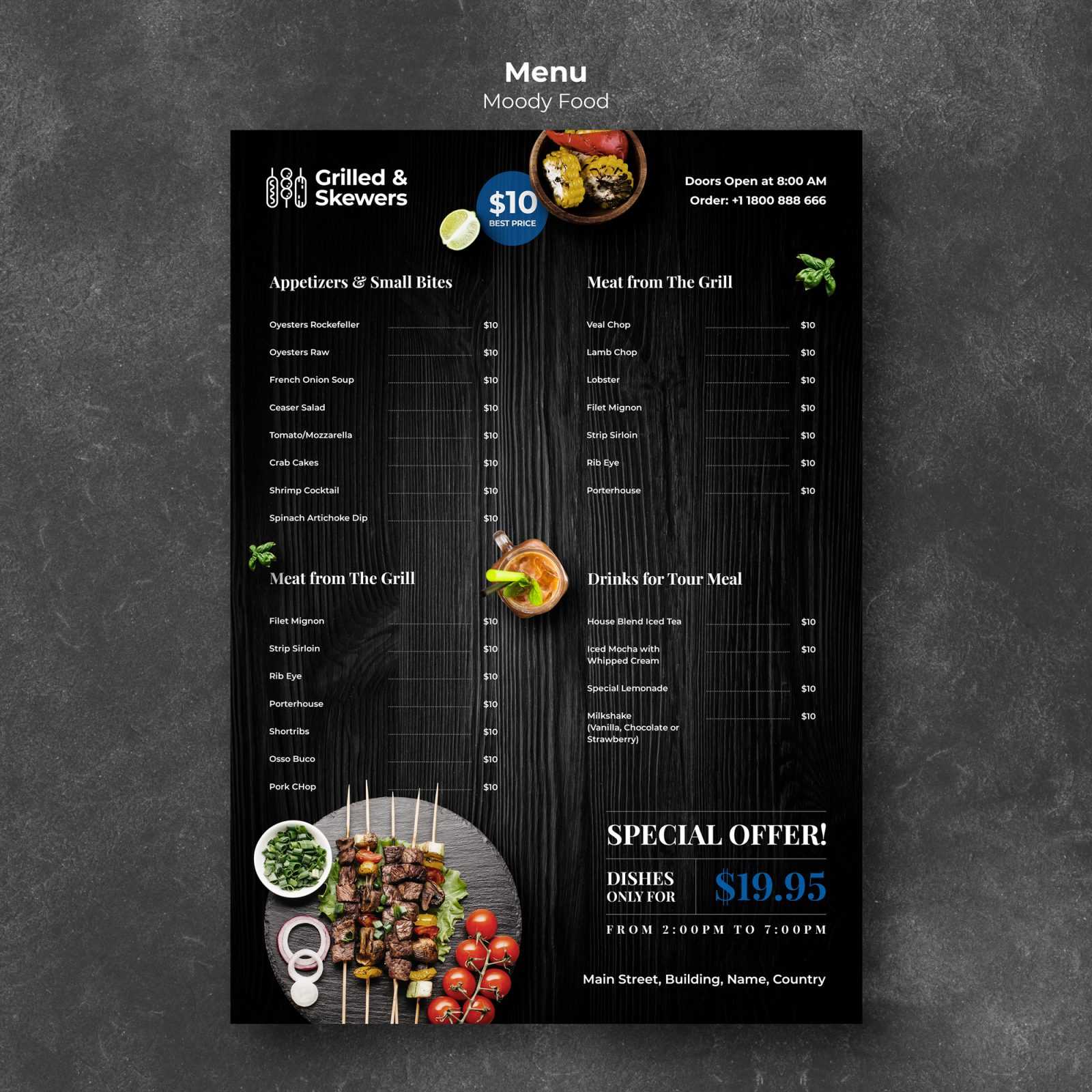 Download Template Menu de restaurante – restaurante de legumes grelhados 01 (PSD)
