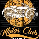 Download T-Shirt Mockup - T-shirt design - Crânio grunge e modelo de design de motocicleta em roupas - 1633 (EPS) Illustration
