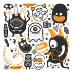 10  Funny Monster Icons Hand Drawn Doodle Vector