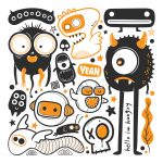 10  Funny Monster Icons Hand Drawn Doodle Vector