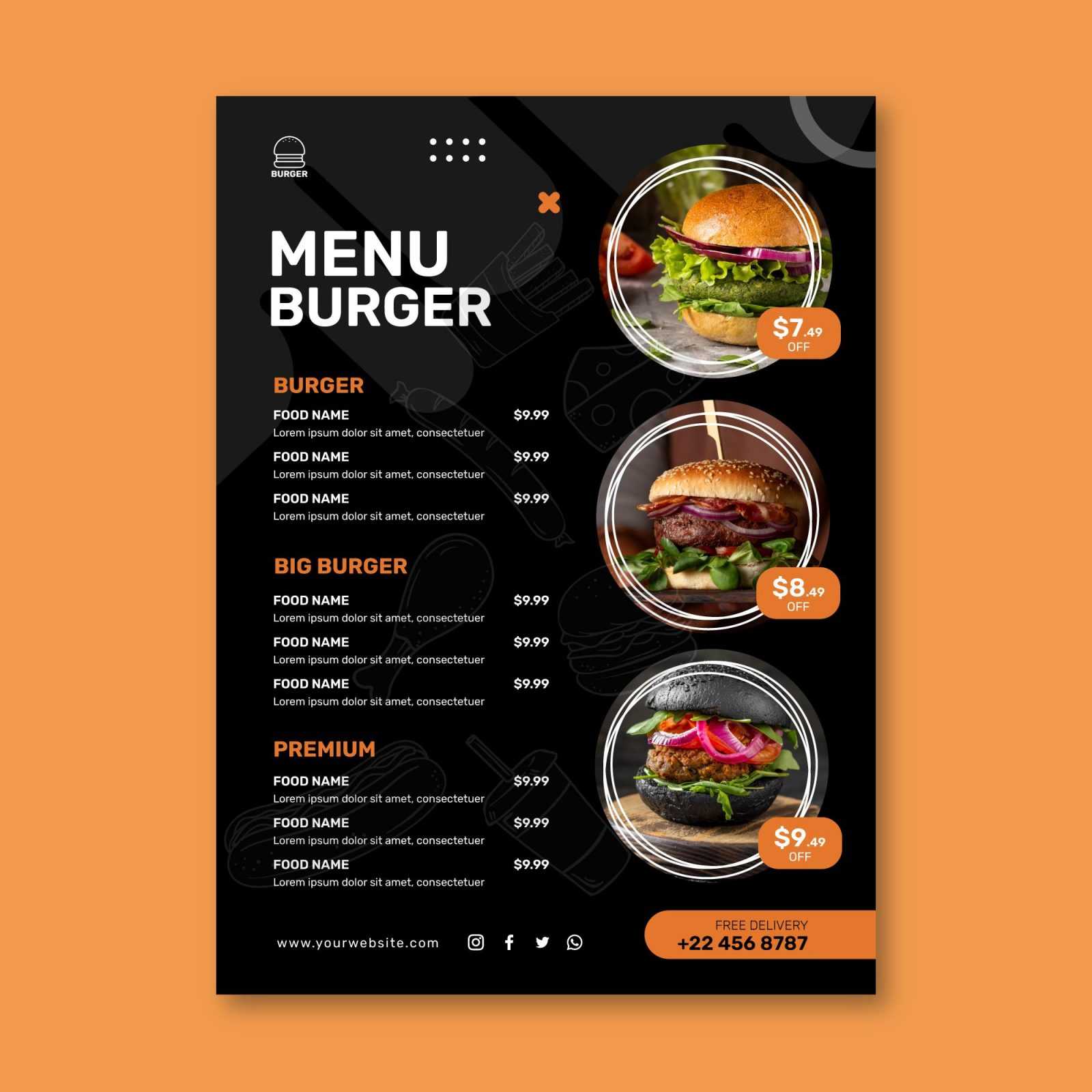 Download Menu de restaurante – burgers 01 (PSD)