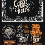 Coffee drink menu template for restaurant with doodle hand-drawn