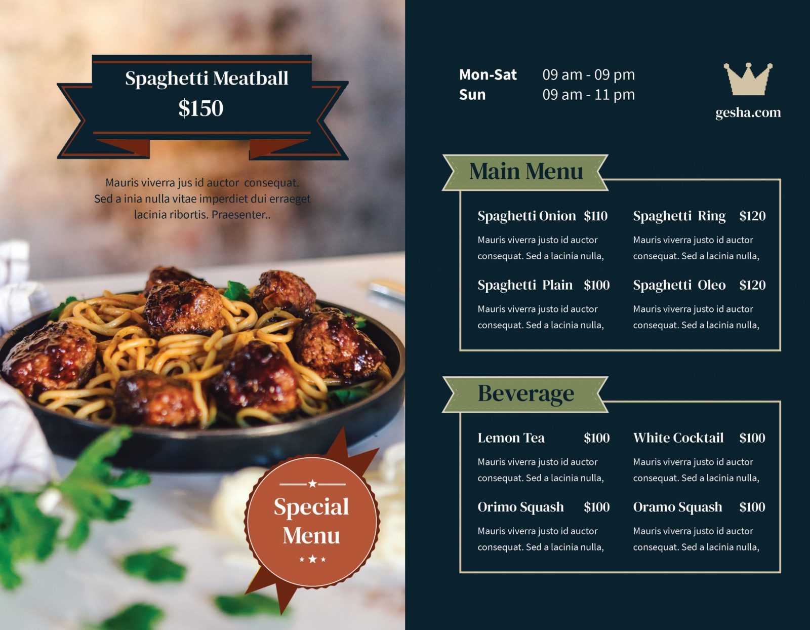 Download Template Menu de restaurante – Bifold Restaurante Menu 09 (PSD)