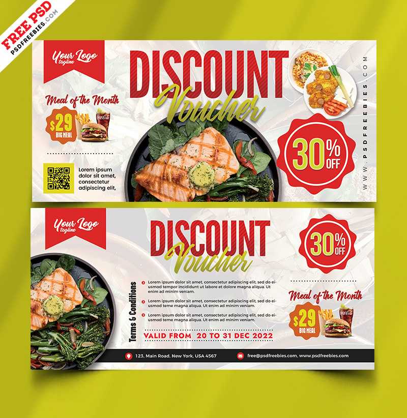 Download Template voucher – Modelo PSD de voucher de desconto em restaurante de comida (PSD)