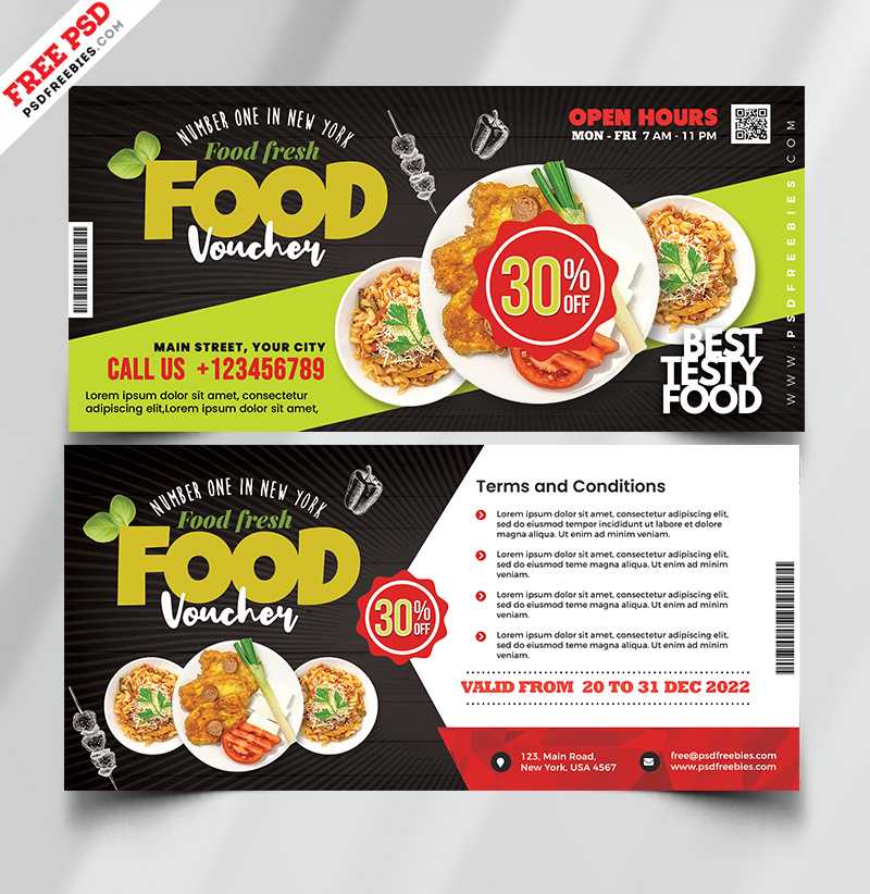Download Template voucher – Design de voucher de alimentação de restaurante (PSD)