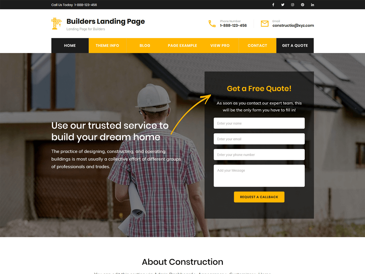 Builders Landing Page - Tema WordPress Builders Landing Page