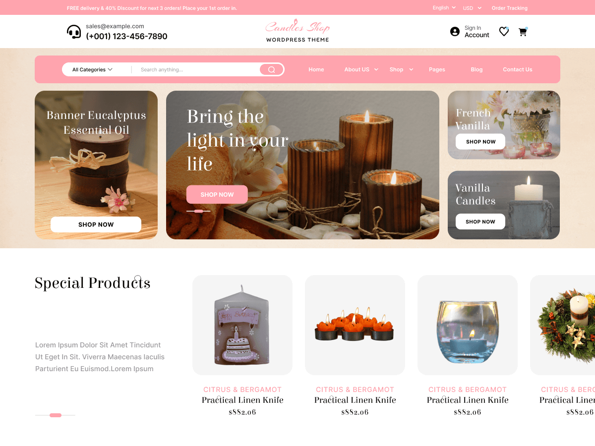 Candles Shop - Tema WordPress Candles Shop