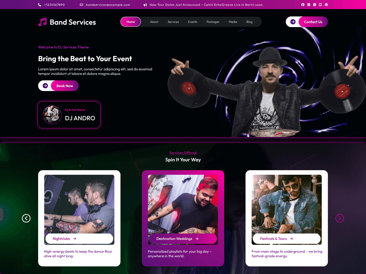Event Band Services - Tema WordPress Event Band Services