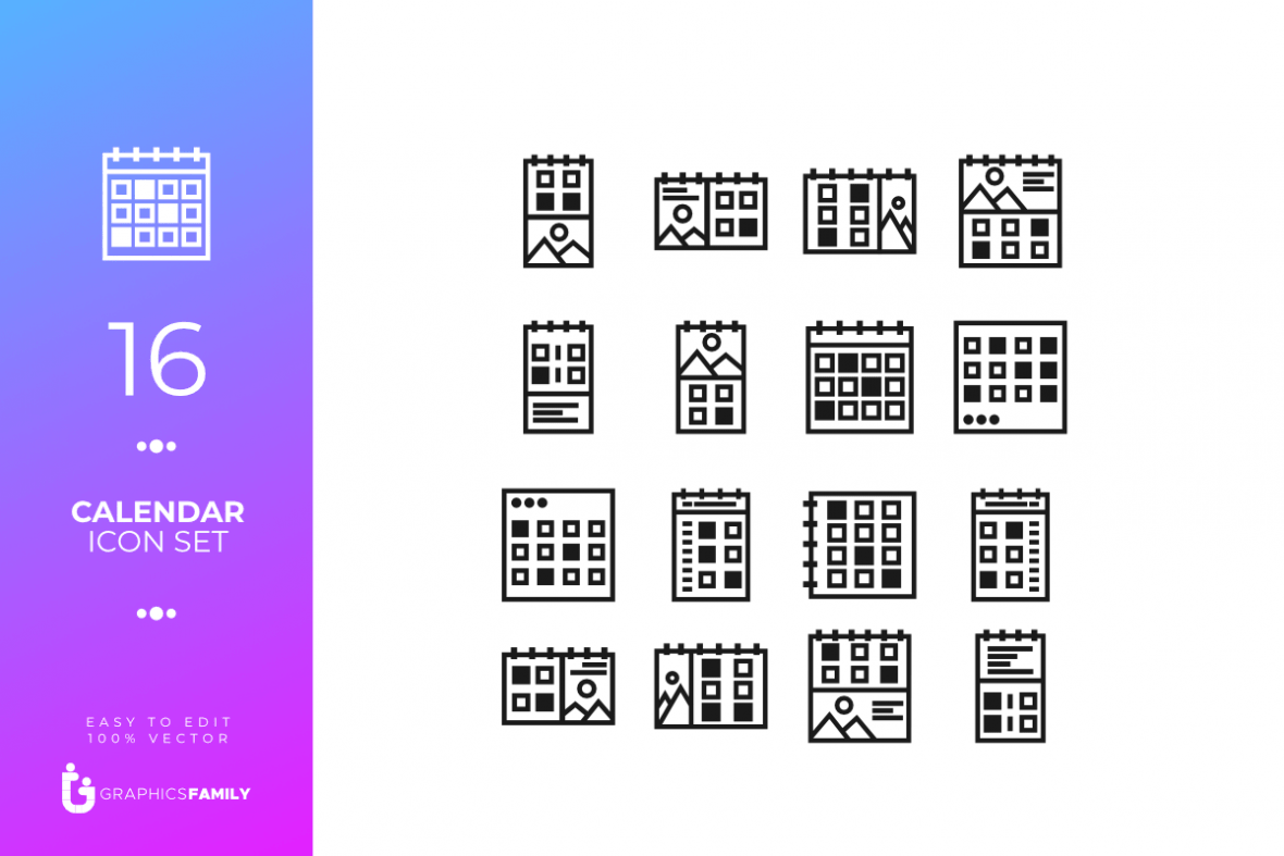 16 Calendar Icon Set (SVG)