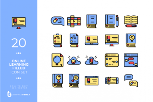 20 Online Learning Filled Icon Set (SVG)