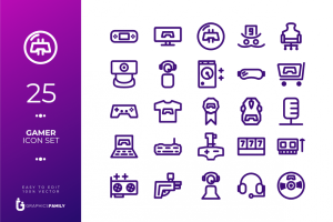 25 Free Gamer Icon Set (AI)