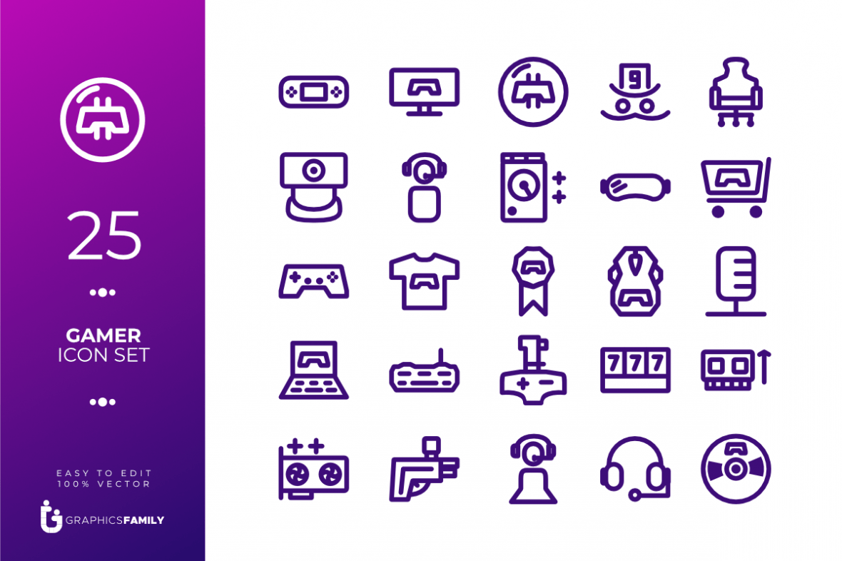 25 Free Gamer Icon Set (AI)