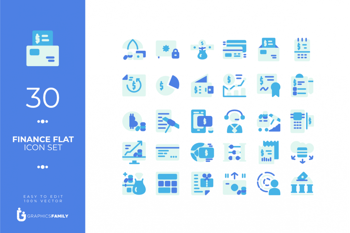 30 Free Finance Flat Style Icon Set (AI)