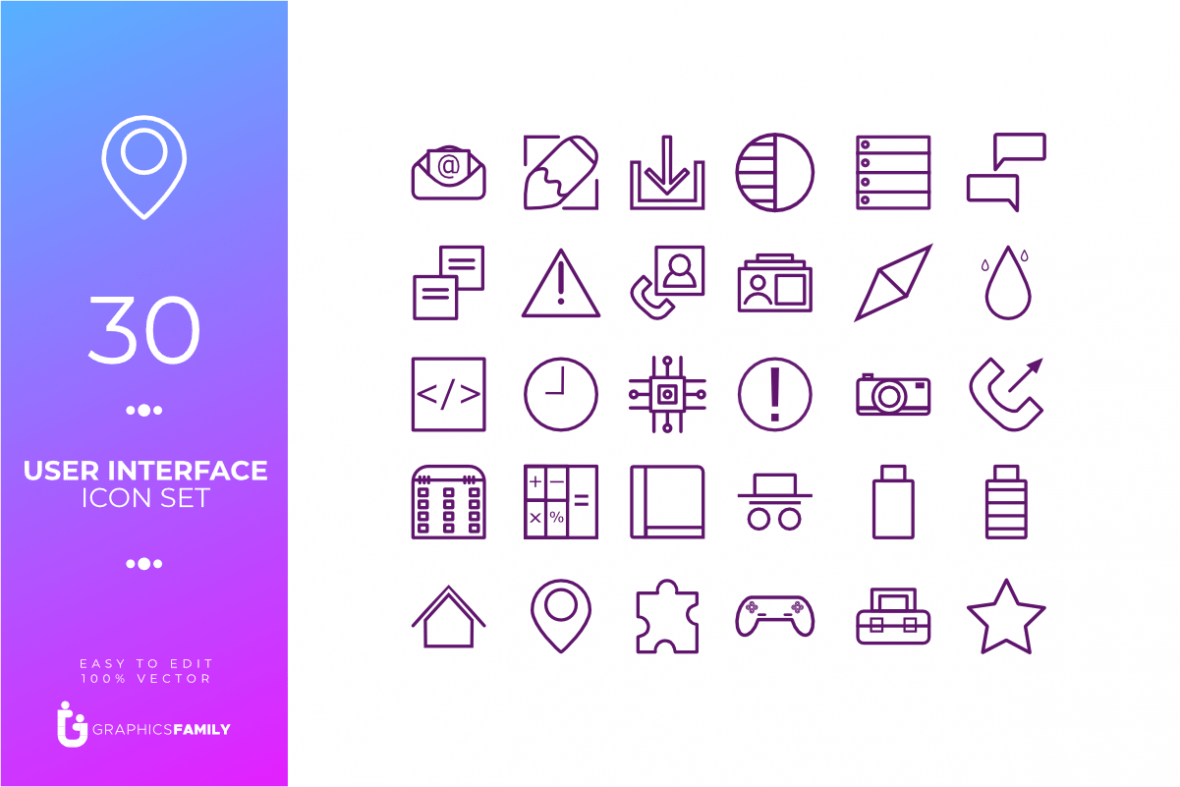 30 Free User Interface Icon Pack – SVG (AI)