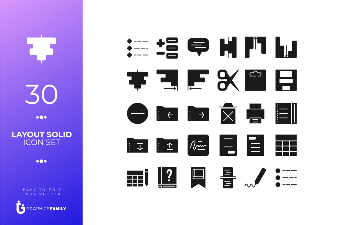 30 Layout Solid Icon Set