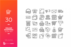 30 Online Shopping Icon Set Line Style