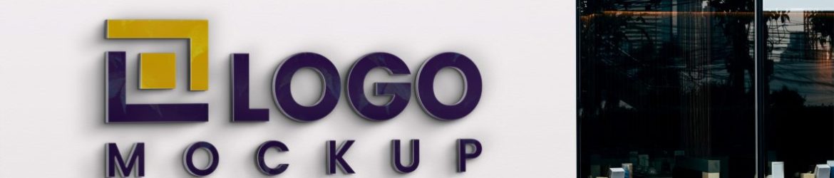 3D glass effect logo mockup on Company outside wall