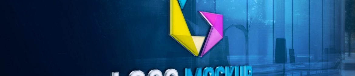 3D Glass Logo Mockup on Blue Office Wall
