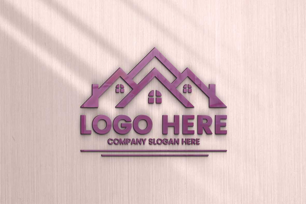 3D Glass Logo Mockup On Wood Background