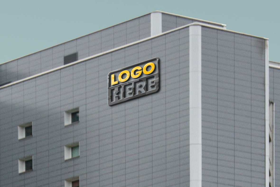3D Glass Logo On Elegant Building Mockup
