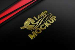 3D Gold metallic logo mockup on Black Background