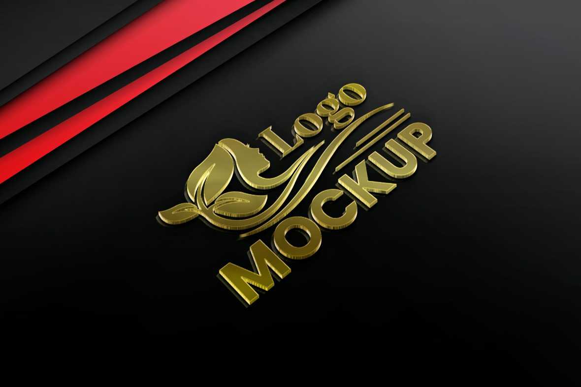 3D Gold metallic logo mockup on Black Background