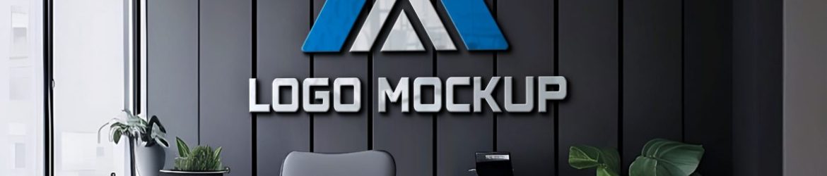 3D logo mockup on black wall office room