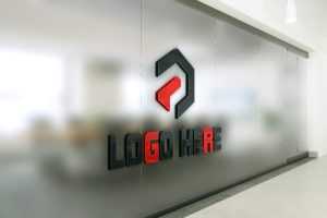 3D Logo Mockup on Blurred Office Glass Wall