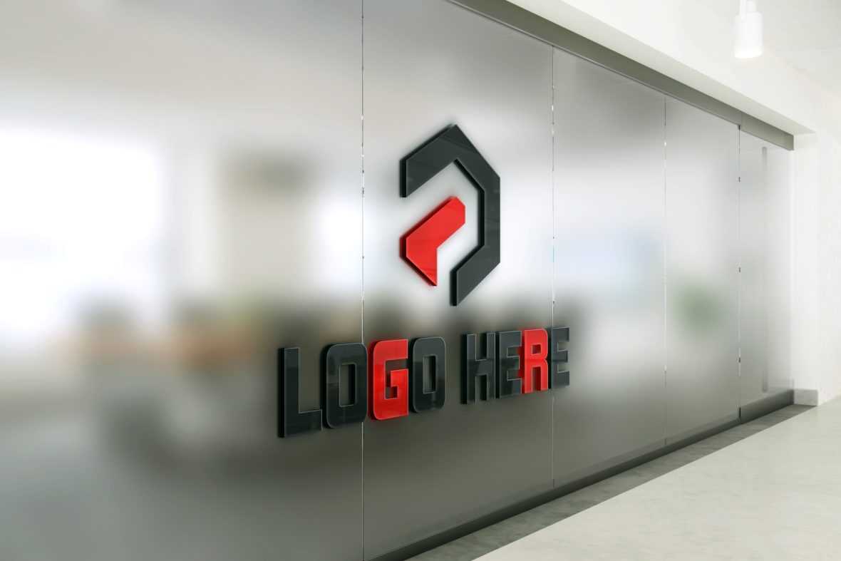 3D Logo Mockup on Blurred Office Glass Wall