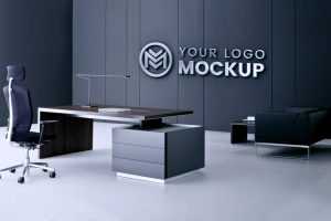 3D Logo Mockup on Office Black Wall