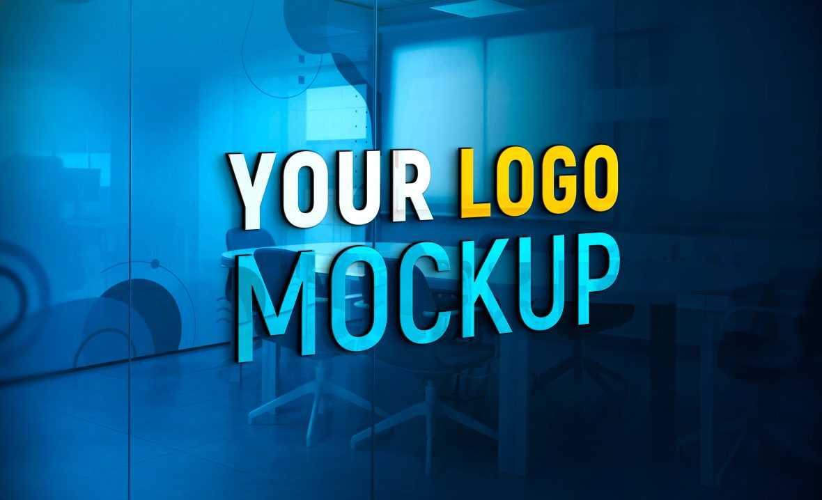 3D Logo Mockup on Office Glass Wall