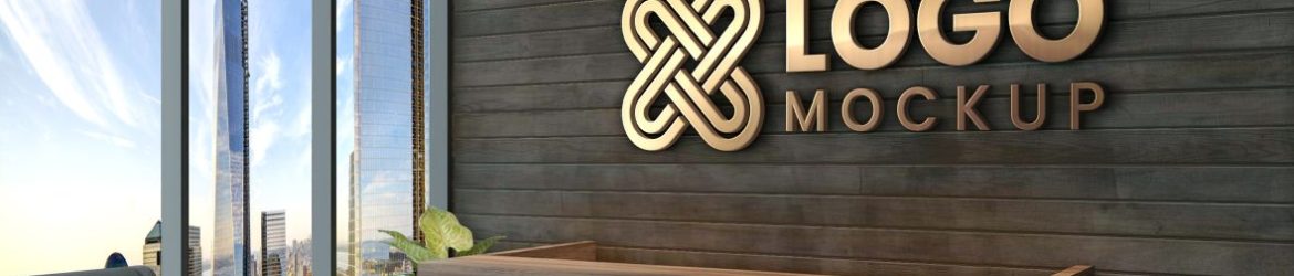 3D Logo Mockup On Office Reception Wall