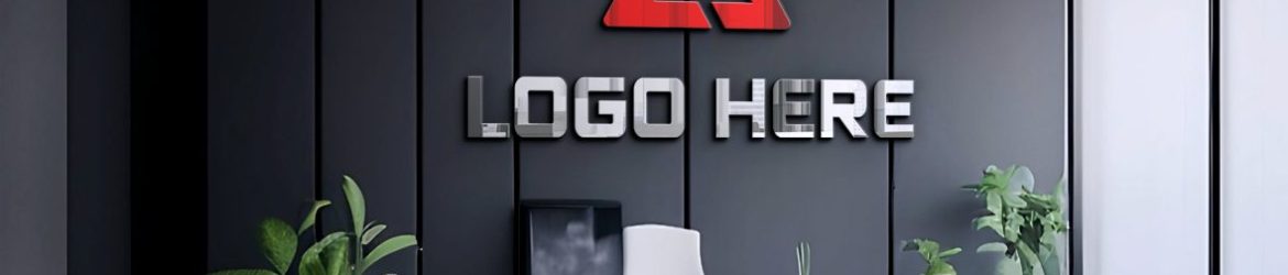3D logo mockup on office room black wall