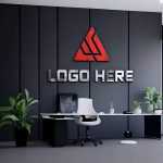 3D logo mockup on office room black wall - Download Grátis 3D logo mockup on office room black wall