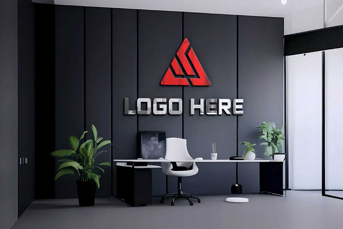 3D logo mockup on office room black wall