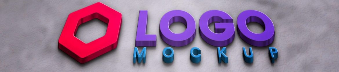 3D logo mockups with metal and glass effects
