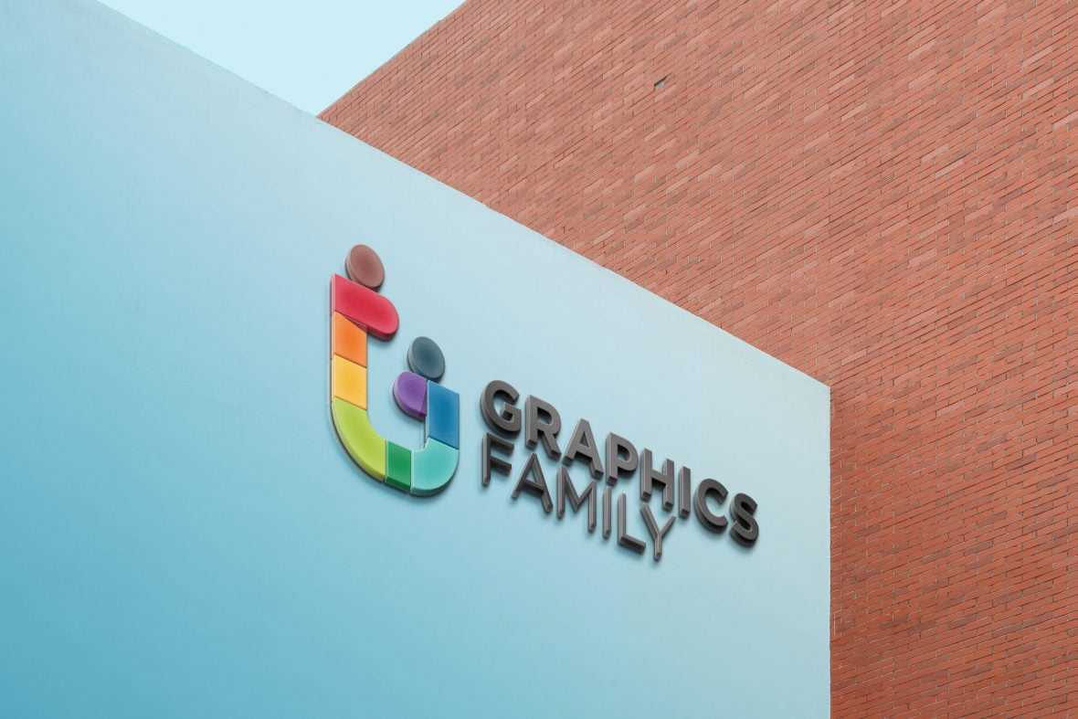 3D Modern Wall with Bricks Logo Mockup
