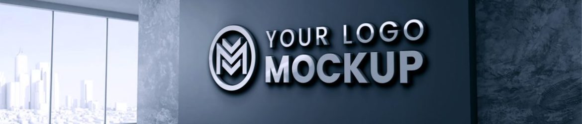 3D office wall logo mockup with dark gray wall