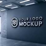 3D office wall logo mockup with dark gray wall - Download Grátis 3D office wall logo mockup with dark gray wall
