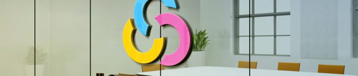 3D Realistic logo mockup on office meeting room glass wall