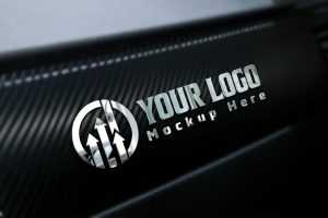 3D Silver Logo Mockup on Carbon Fiber