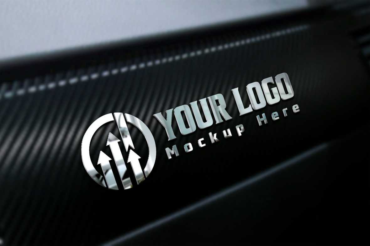 3D Silver Logo Mockup on Carbon Fiber