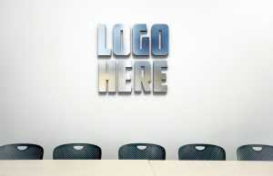 3D Silver Logo Mockup on Office Wall