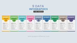 9 data infographics tab index template with thin vector image