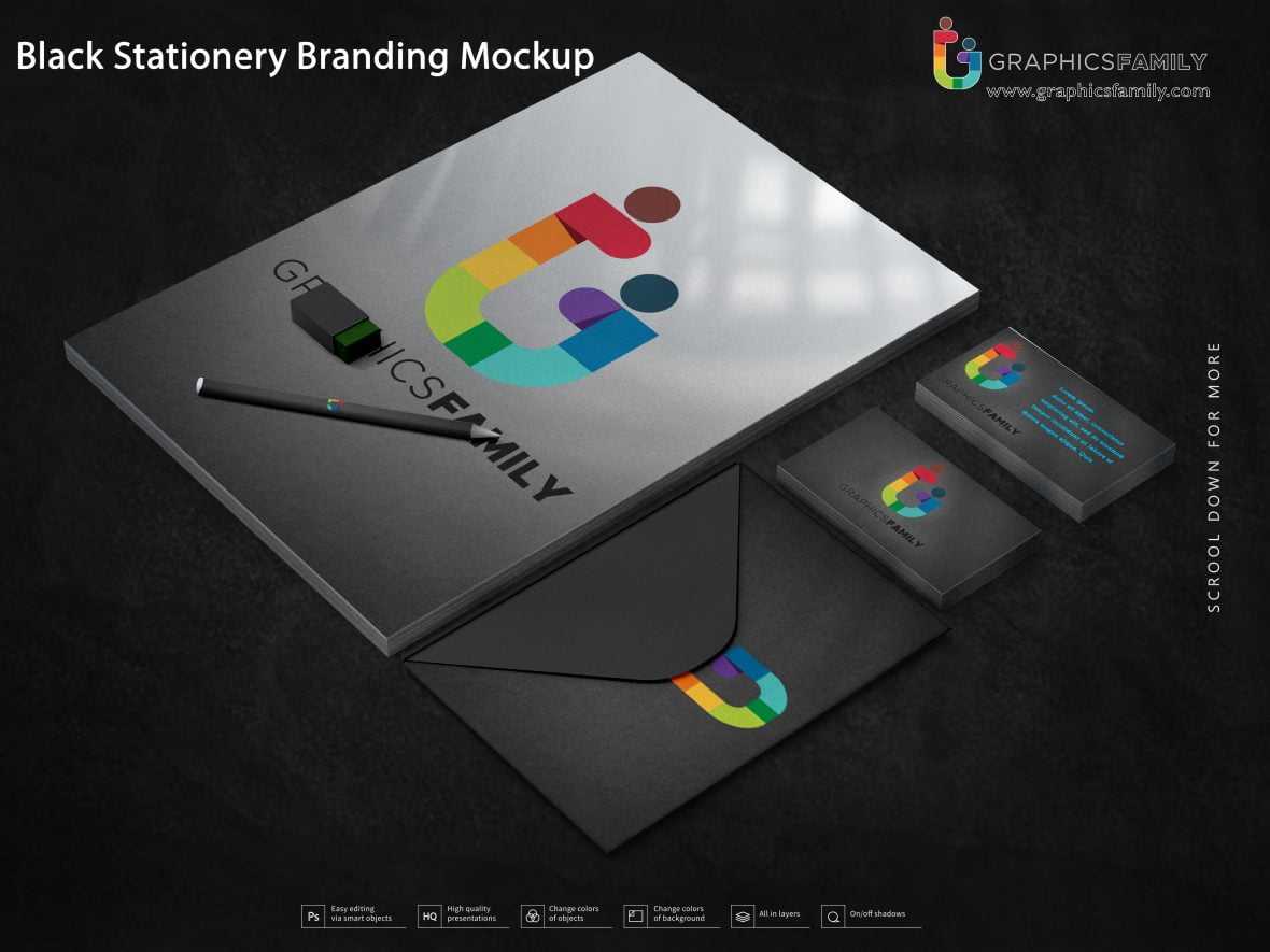 Black Stationery Branding Mockup