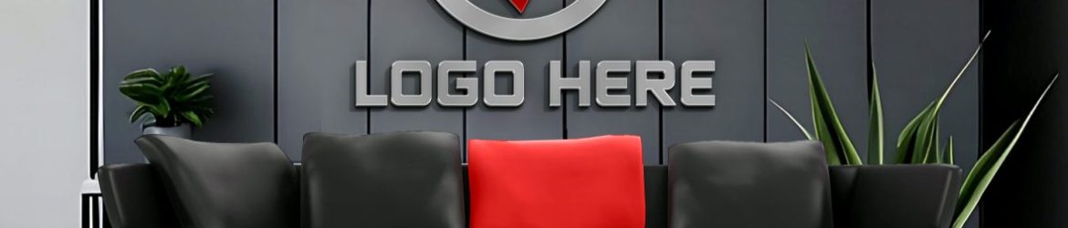 Black Wall Logo Mockup with Black Sofa
