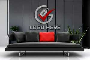 Black Wall Logo Mockup with Black Sofa